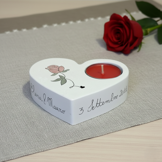 Portacandela artigianale in polvere di ceramica con tealight in cera di soia personalizzato con nome e data