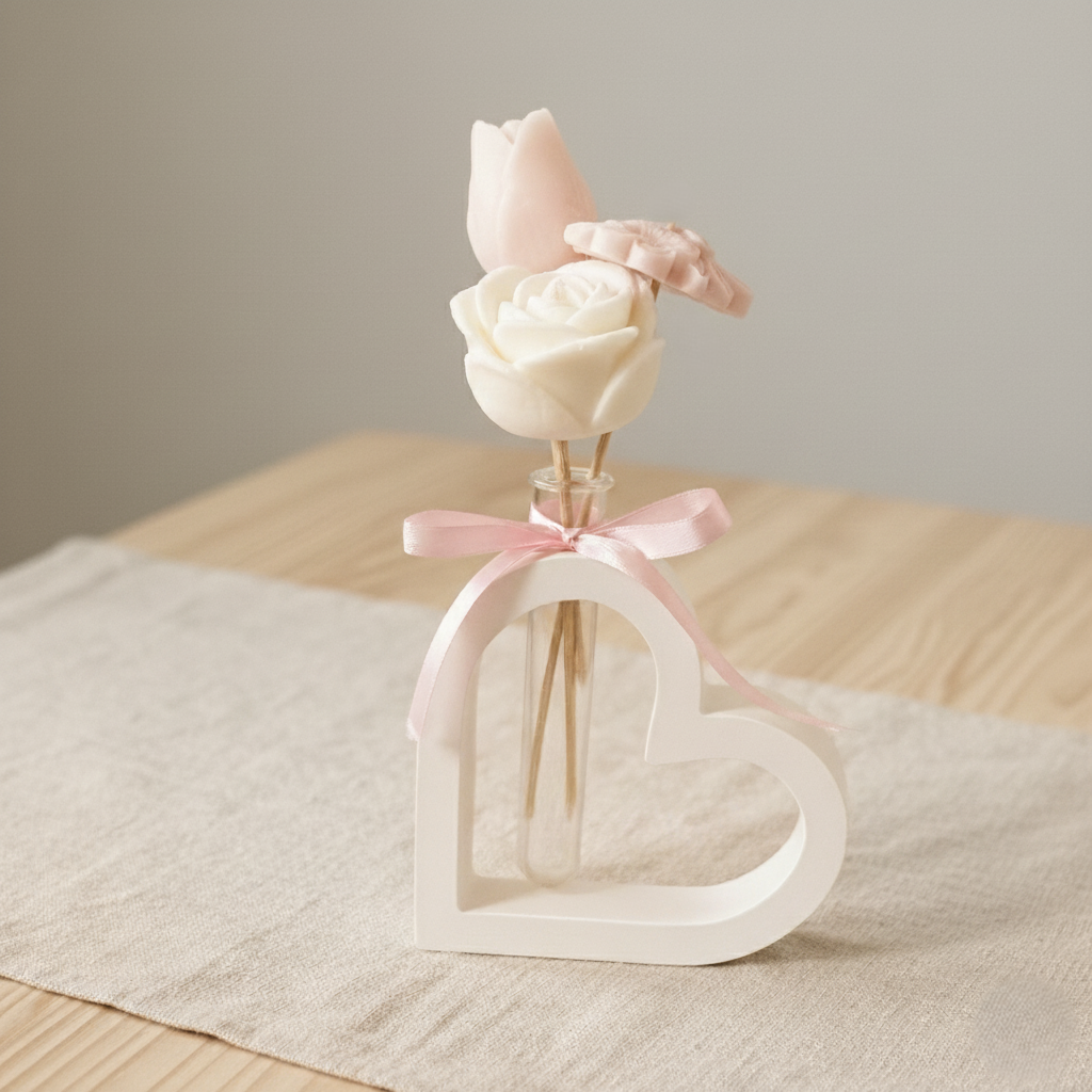 Bomboniera vaso artigianale in polvere di ceramica con fiori in cera di soia. Ideale per matrimoni, cerimonie ed eventi 