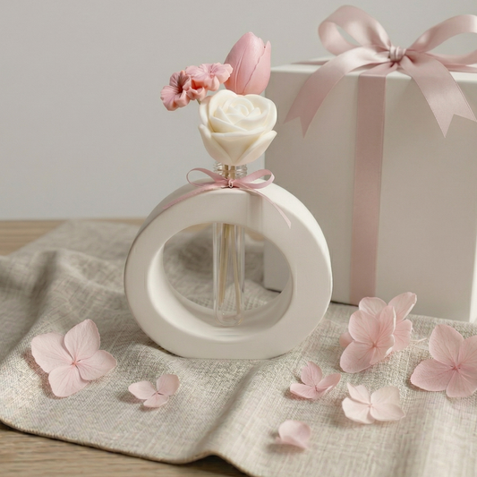 Bomboniere artigianali vaso in polvere di ceramica con fiori in cera di soia. Ideale per cerimonie ed eventi