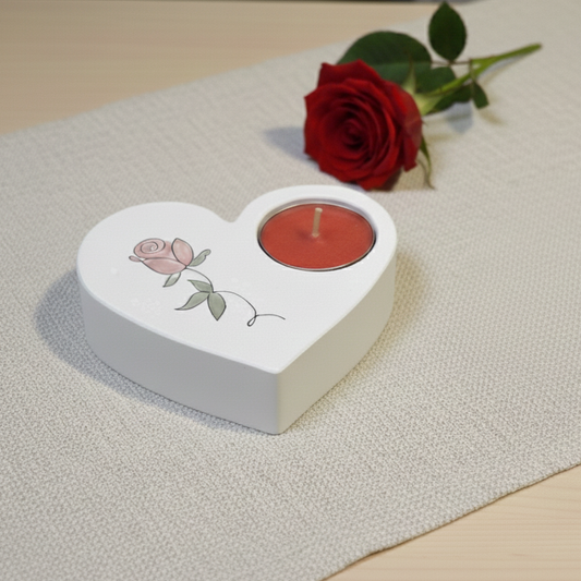 Potacandela in polvere di ceramica con tealight in cera di soia. Idea regalo per San Valentino personalizzabile con nome 