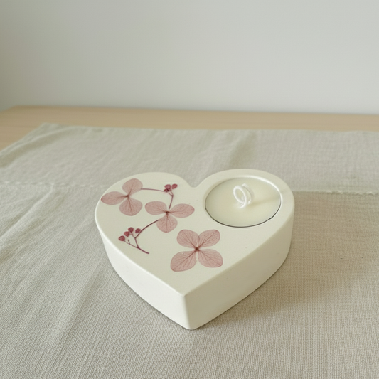 Bomboniera portacandela con tealight in cera di soia e petali rosa di ortensia essiccata, ideale per matrimonio, anniversario, comunione, battesimo ed eventi speciali