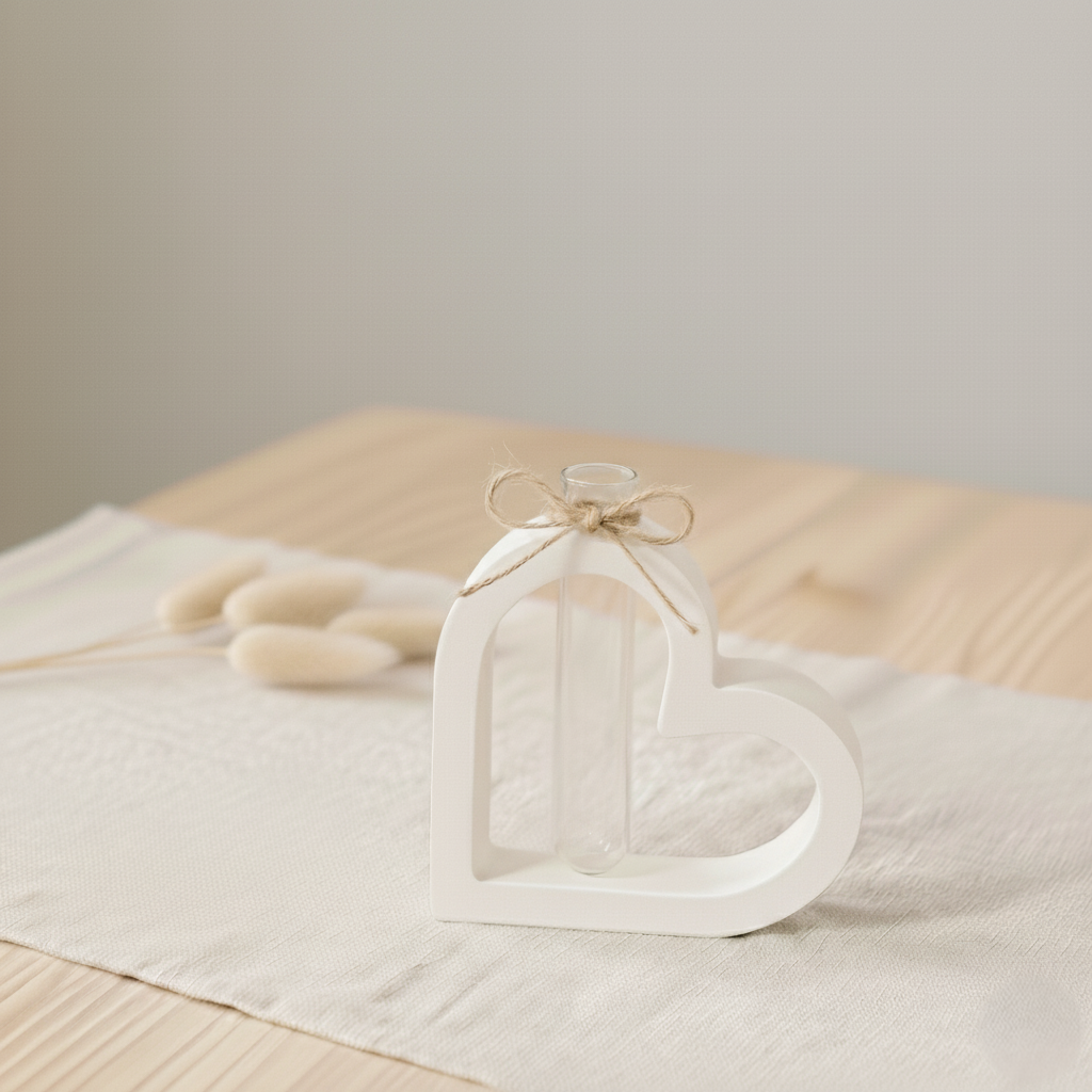 Vaso a forma di cuore in polvere di ceramica con boule in vetro, complemento home decor artigianale, idea regalo per anniversari ed eventi speciali