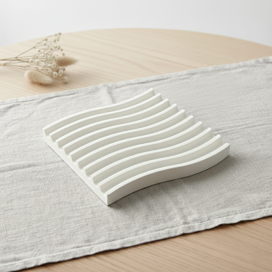 Complemento d’arredo Wave in polvere di ceramica dal design ondulato per home decor ideale come svuotatasche, portagioie, base per candele